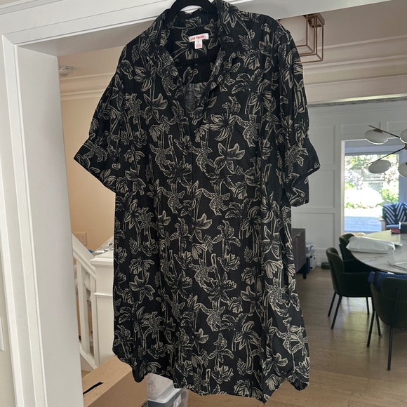 JOE FRESH Linen Blend Black & Sage Palm Print Short Sleeve Shirt Dress - Size XL - Picture 4 of 12